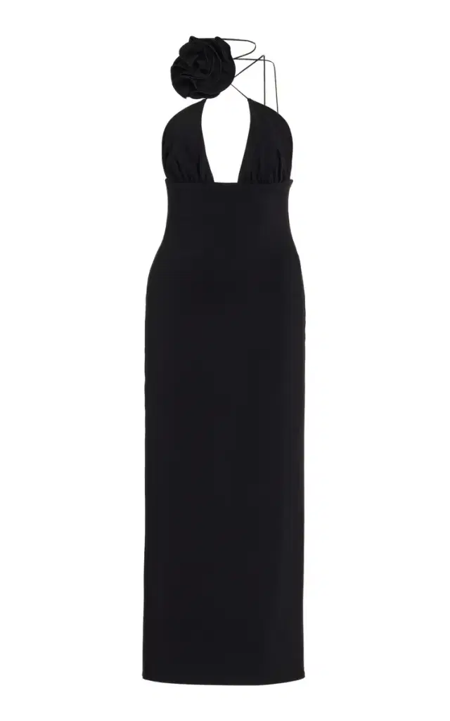 Floral-Appliquéd Woven Midi Dress