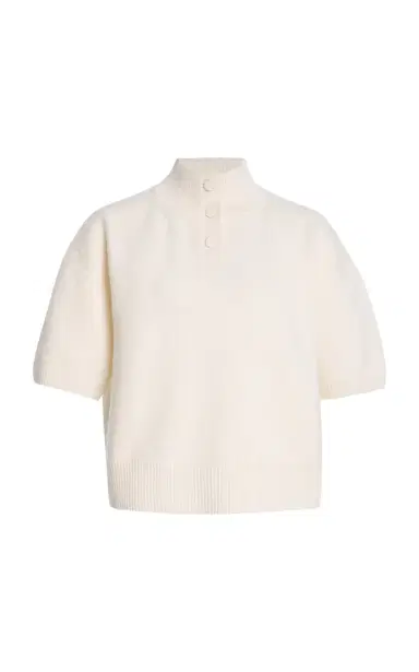 Brandon Maxwell The Kinley Cropped Cashmere Henley Sweater | Thumbnail 1