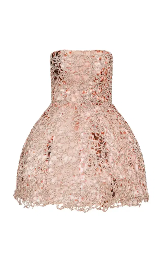 Peony Embroidered Silk Blend Mini Dress