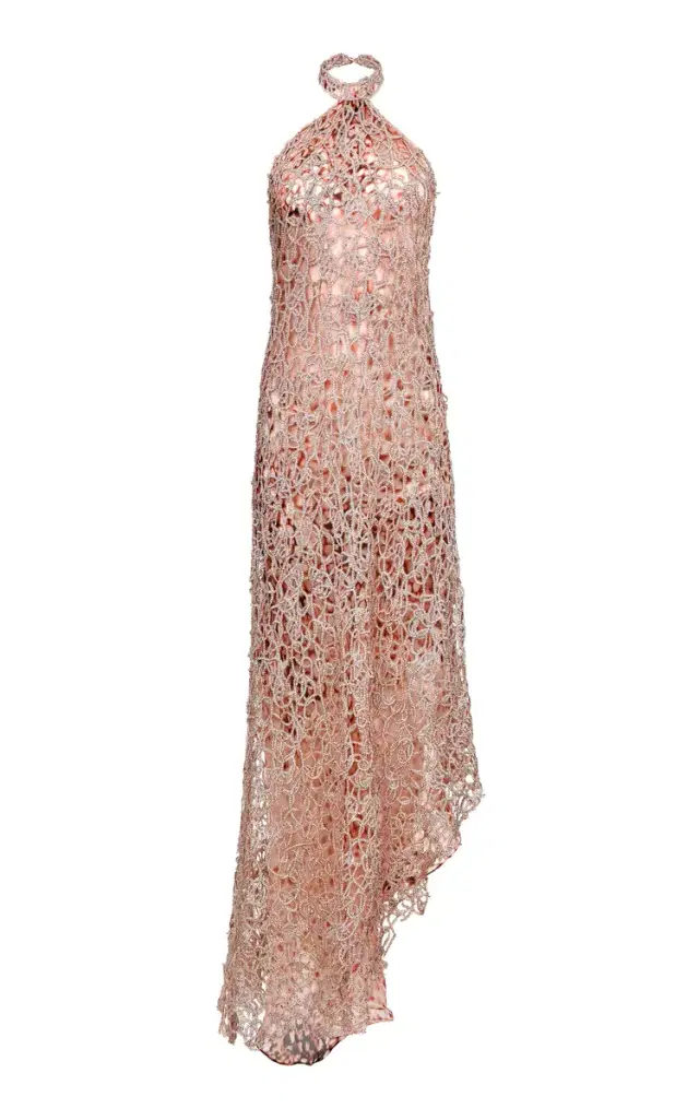 Rose Chain Embroidered Silk Blend Dress