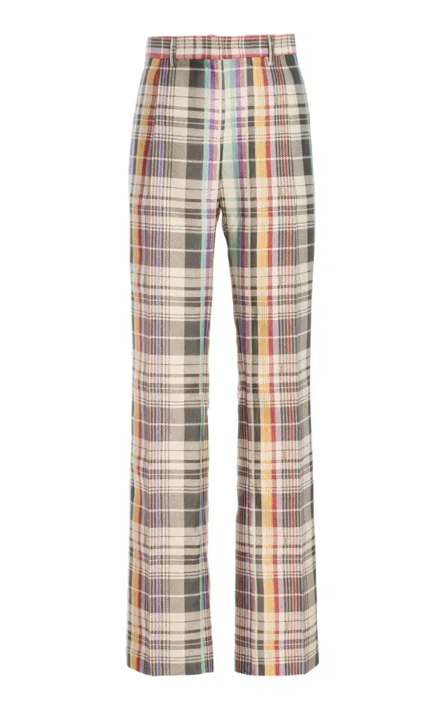 Brandon Maxwell The Anja  Plaid Wool-Silk Mikado Wide-Leg Pants