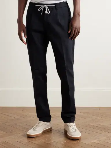 ELEVENTY Slim-Fit Pleated Cotton-Blend Twill Trousers - Men | Thumbnail 3