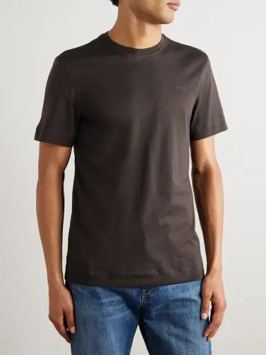 Zegna Logo-Embroidered Cotton-Jersey T-Shirt - Men | Thumbnail 3
