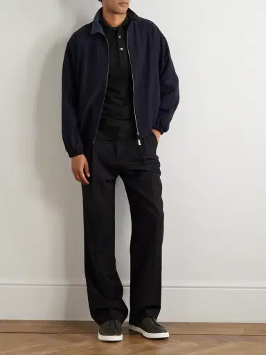 Zegna Leather-Trimmed Cotton-Piqué Polo Shirt - Men | Thumbnail 2