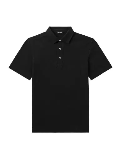 Zegna Leather-Trimmed Cotton-Piqué Polo Shirt - Men | Thumbnail 1