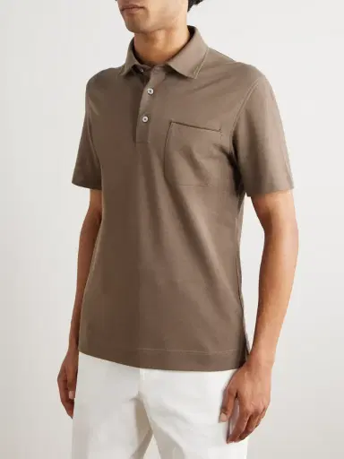 Zegna Slim-Fit Leather-Trimmed Cotton-Piqué Polo Shirt - Men | Thumbnail 3 Zegna Slim-Fit Leather-Trimmed Cotton-Piqué Polo Shirt - Men | Thumbnail 3