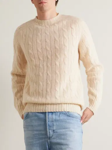 Drake's Cable-Knit Brushed-Wool Sweater - Men | Thumbnail 3 Drake's Cable-Knit Brushed-Wool Sweater - Men | Thumbnail 3