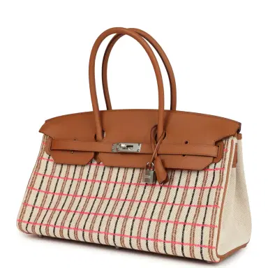 HERMÈS Hermes Shoulder Birkin Light 39 Multicolor Toile and Gold Swift Palladium Hardware | Thumbnail 5 HERMÈS Hermes Shoulder Birkin Light 39 Multicolor Toile and Gold Swift Palladium Hardware | Thumbnail 5