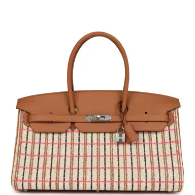 HERMÈS Hermes Shoulder Birkin Light 39 Multicolor Toile and Gold Swift Palladium Hardware | Thumbnail 1 HERMÈS Hermes Shoulder Birkin Light 39 Multicolor Toile and Gold Swift Palladium Hardware | Thumbnail 1