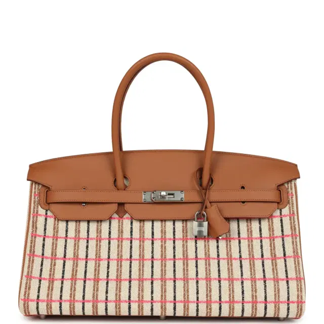 hermes Hermes Shoulder Birkin Light 39 Multicolor Toile and Gold Swift Palladium Hardware