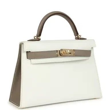 HERMÈS Hermes Special Order (HSS) Kelly Sellier 20 White and Gris Asphalte Epsom Permabrass Hardware | Thumbnail 2