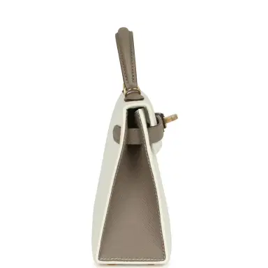 HERMÈS Hermes Special Order (HSS) Kelly Sellier 20 White and Gris Asphalte Epsom Permabrass Hardware | Thumbnail 3
