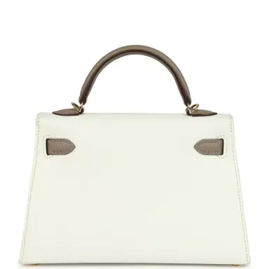 HERMÈS Hermes Special Order (HSS) Kelly Sellier 20 White and Gris Asphalte Epsom Permabrass Hardware | Thumbnail 4