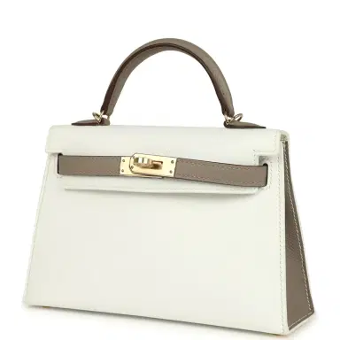HERMÈS Hermes Special Order (HSS) Kelly Sellier 20 White and Gris Asphalte Epsom Permabrass Hardware | Thumbnail 5