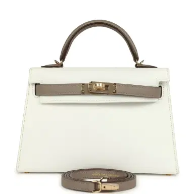 HERMÈS Hermes Special Order (HSS) Kelly Sellier 20 White and Gris Asphalte Epsom Permabrass Hardware | Thumbnail 1