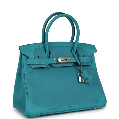 HERMÈS Pre-owned Hermes Birkin 30 Ghillies Turquoise Togo and Swift Palladium Hardware | Thumbnail 2