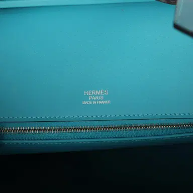 HERMÈS Pre-owned Hermes Birkin 30 Ghillies Turquoise Togo and Swift Palladium Hardware | Thumbnail 7