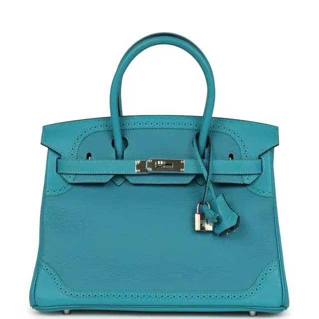 hermes Pre-owned Hermes Birkin 30 Ghillies Turquoise Togo and Swift Palladium Hardware