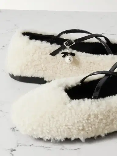 Jimmy Choo Eleri Embellished Patent Leather-trimmed Shearling Ballet Flats | Thumbnail 4 Jimmy Choo Eleri Embellished Patent Leather-trimmed Shearling Ballet Flats | Thumbnail 4