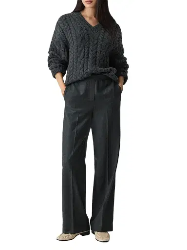 Theory Women's Virgin Wool Wide-Leg Pants - New Charcoal Melange | Thumbnail 2