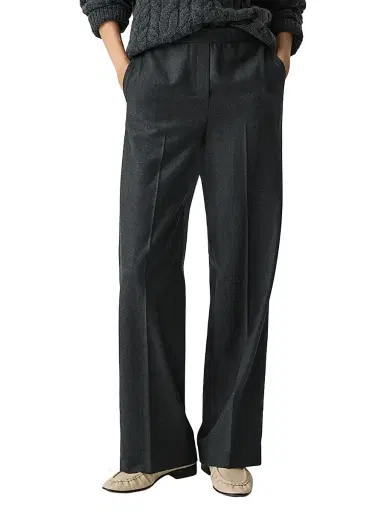 Theory Women's Virgin Wool Wide-Leg Pants - New Charcoal Melange | Thumbnail 3
