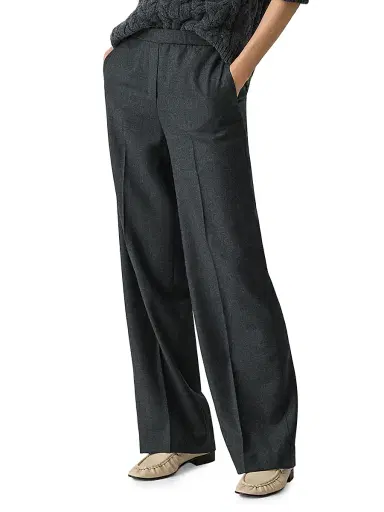 Theory Women's Virgin Wool Wide-Leg Pants - New Charcoal Melange | Thumbnail 4