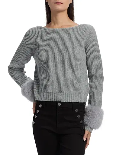 Ramy Brook Women's Lisa Ribbed Wool-Blend Sweater - Heather Grey | Thumbnail 3