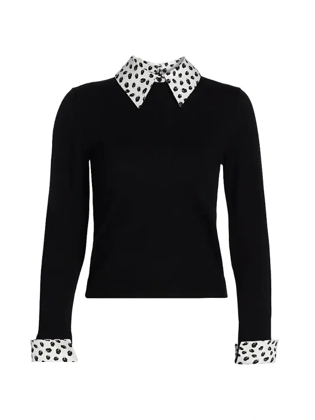 ALICE + OLIVIA Women's Porla Wool Collared Sweater - Black