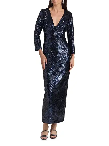 Milly Women's Jenna Sequined Plunging V-Neck Gown - Navy Black | Thumbnail 3 Milly Women's Jenna Sequined Plunging V-Neck Gown - Navy Black | Thumbnail 3