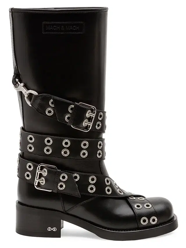 Mach & Mach Women's Buckle Vintage Leather Combat Boots - Black