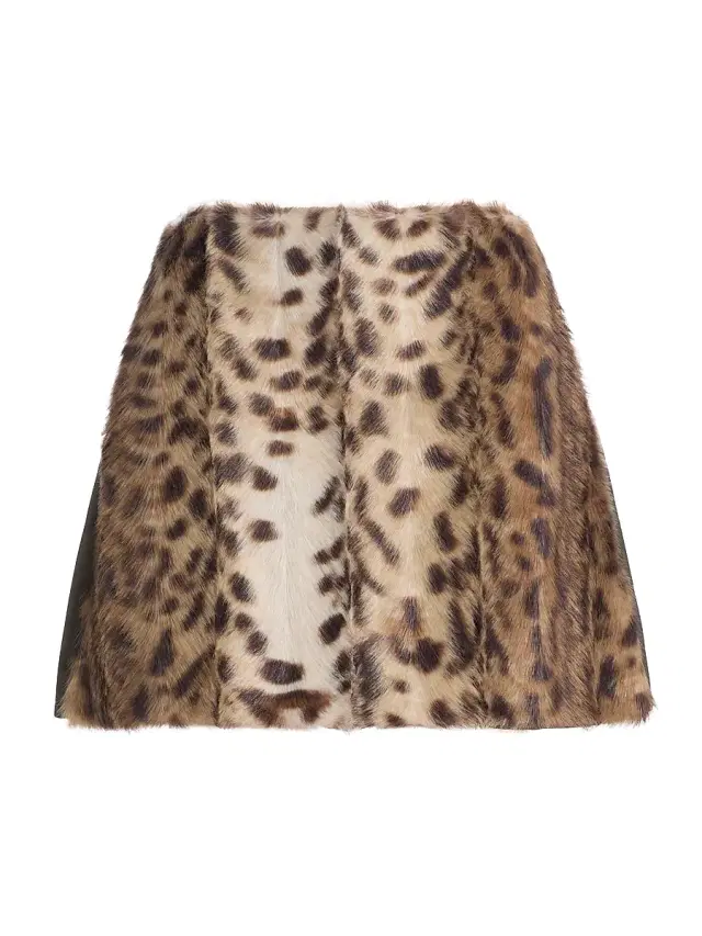 AKNVAS Women's Lis Faux Fur Lynx Miniskirt - Tan Brown