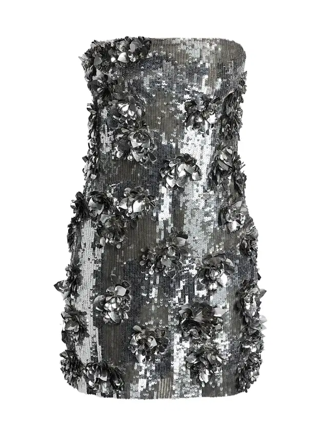 Halston Women's Leela Embroidered Sequined Minidress - Gunmetal