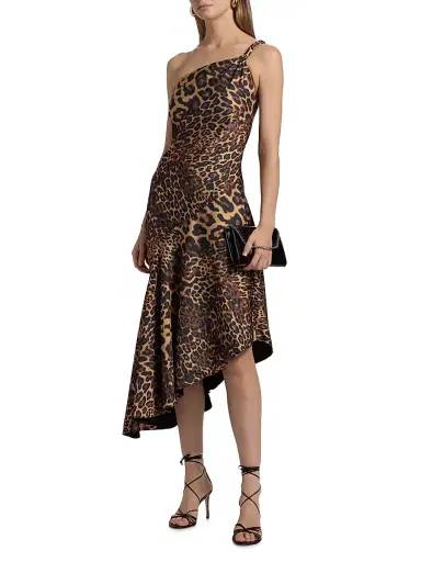 Halston Women's Mavis Leopard Print Asymmetric Satin Midi-Dress | Thumbnail 3 Halston Women's Mavis Leopard Print Asymmetric Satin Midi-Dress | Thumbnail 3