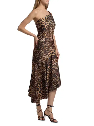 Halston Women's Mavis Leopard Print Asymmetric Satin Midi-Dress | Thumbnail 4 Halston Women's Mavis Leopard Print Asymmetric Satin Midi-Dress | Thumbnail 4