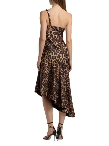 Halston Women's Mavis Leopard Print Asymmetric Satin Midi-Dress | Thumbnail 5 Halston Women's Mavis Leopard Print Asymmetric Satin Midi-Dress | Thumbnail 5