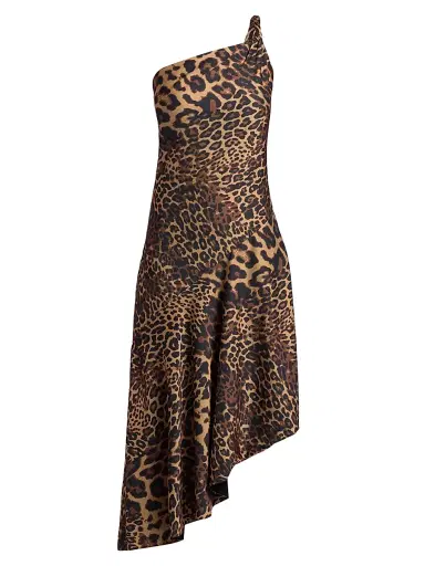 Halston Women's Mavis Leopard Print Asymmetric Satin Midi-Dress | Thumbnail 1 Halston Women's Mavis Leopard Print Asymmetric Satin Midi-Dress | Thumbnail 1