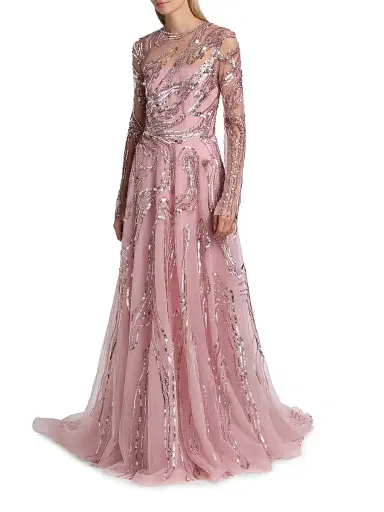 PAMELLA ROLAND Women's Embellished Wave Tulle Gown - Vintage Rose - Size 6 | Thumbnail 2 PAMELLA ROLAND Women's Embellished Wave Tulle Gown - Vintage Rose - Size 6 | Thumbnail 2