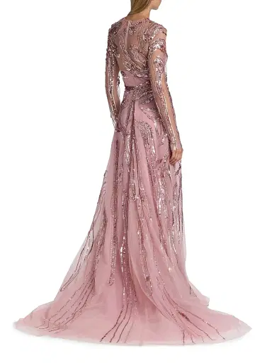 PAMELLA ROLAND Women's Embellished Wave Tulle Gown - Vintage Rose - Size 6 | Thumbnail 5 PAMELLA ROLAND Women's Embellished Wave Tulle Gown - Vintage Rose - Size 6 | Thumbnail 5