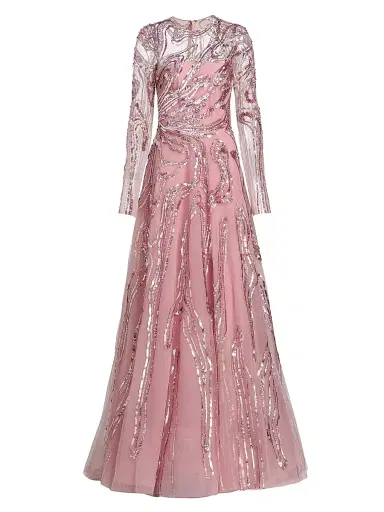 PAMELLA ROLAND Women's Embellished Wave Tulle Gown - Vintage Rose - Size 6 | Thumbnail 1 PAMELLA ROLAND Women's Embellished Wave Tulle Gown - Vintage Rose - Size 6 | Thumbnail 1