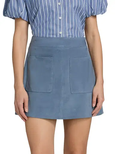 Tanya Taylor Women's Fran Suede Patch Pocket Miniskirt - Steel Blue | Thumbnail 3 Tanya Taylor Women's Fran Suede Patch Pocket Miniskirt - Steel Blue | Thumbnail 3