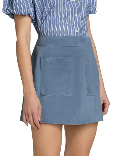 Tanya Taylor Women's Fran Suede Patch Pocket Miniskirt - Steel Blue | Thumbnail 4 Tanya Taylor Women's Fran Suede Patch Pocket Miniskirt - Steel Blue | Thumbnail 4