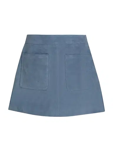 Tanya Taylor Women's Fran Suede Patch Pocket Miniskirt - Steel Blue | Thumbnail 1 Tanya Taylor Women's Fran Suede Patch Pocket Miniskirt - Steel Blue | Thumbnail 1