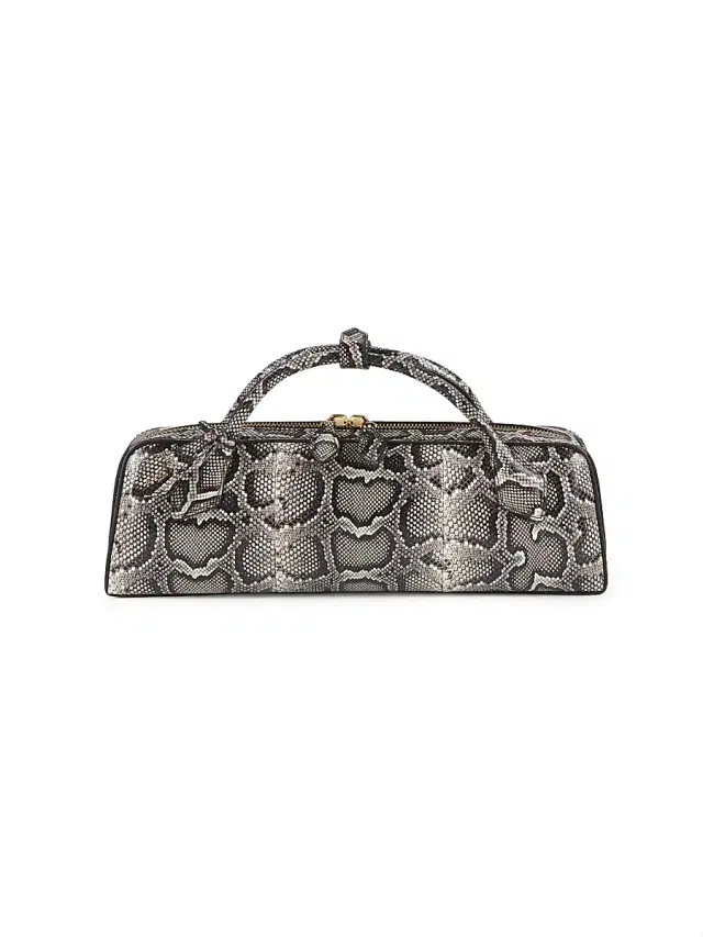 ALAIA Women's Teckel Snakeskin-Embossed Leather Clutch - Blanc Noir
