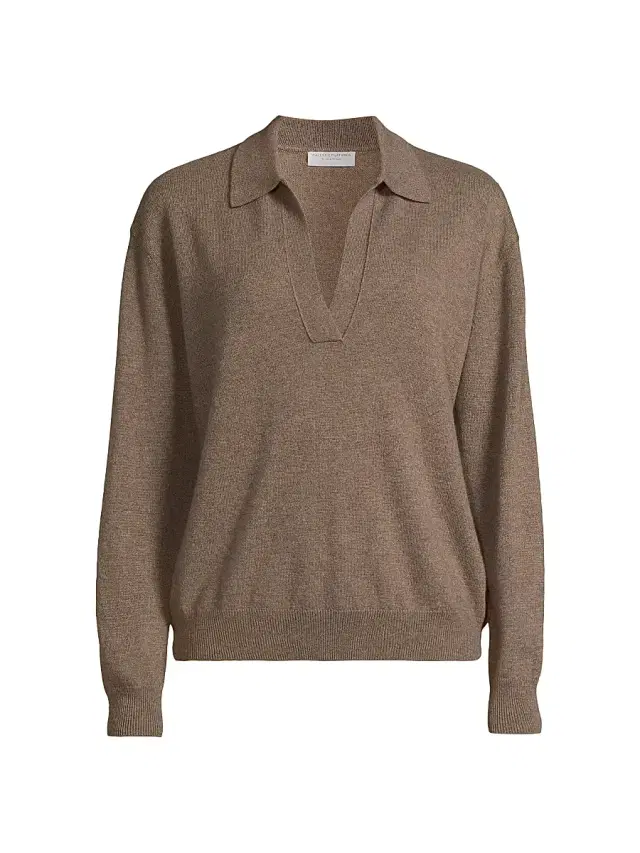 Majestic Filatures Women's Cashmere Seamless Polo Sweater - Bison