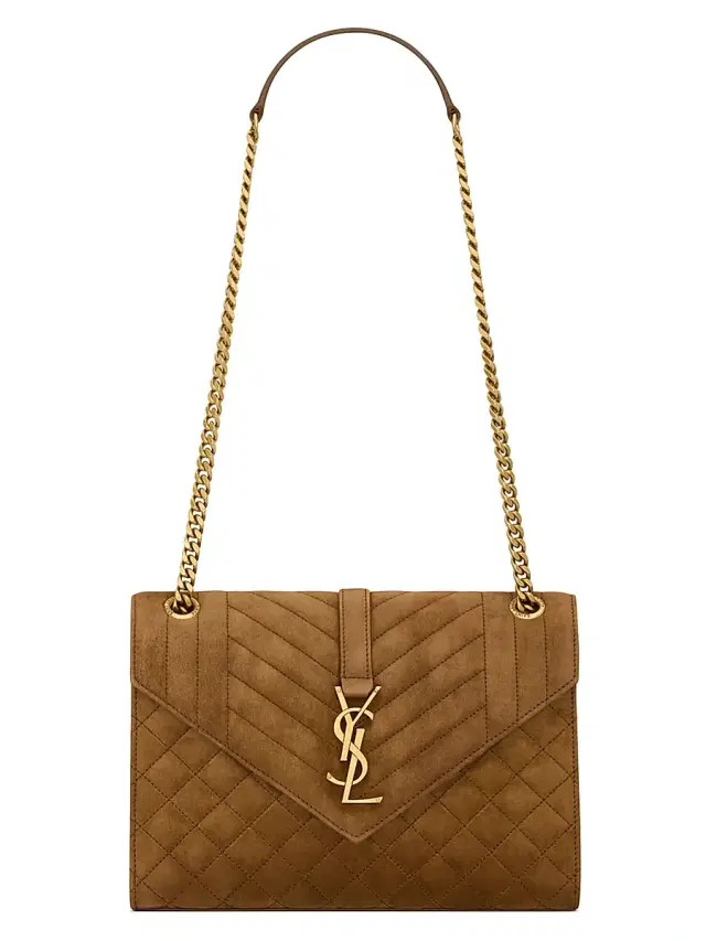 Women's Envelope  Shoulder Bag in Suede - Caramel Cognac