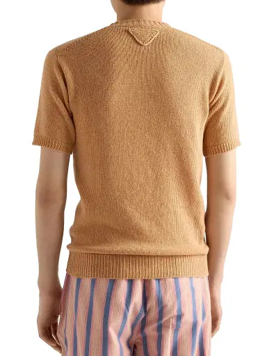 Prada Men's Short-Sleeved Wool and Cashmere Sweater - Beige | Thumbnail 3 Prada Men's Short-Sleeved Wool and Cashmere Sweater - Beige | Thumbnail 3