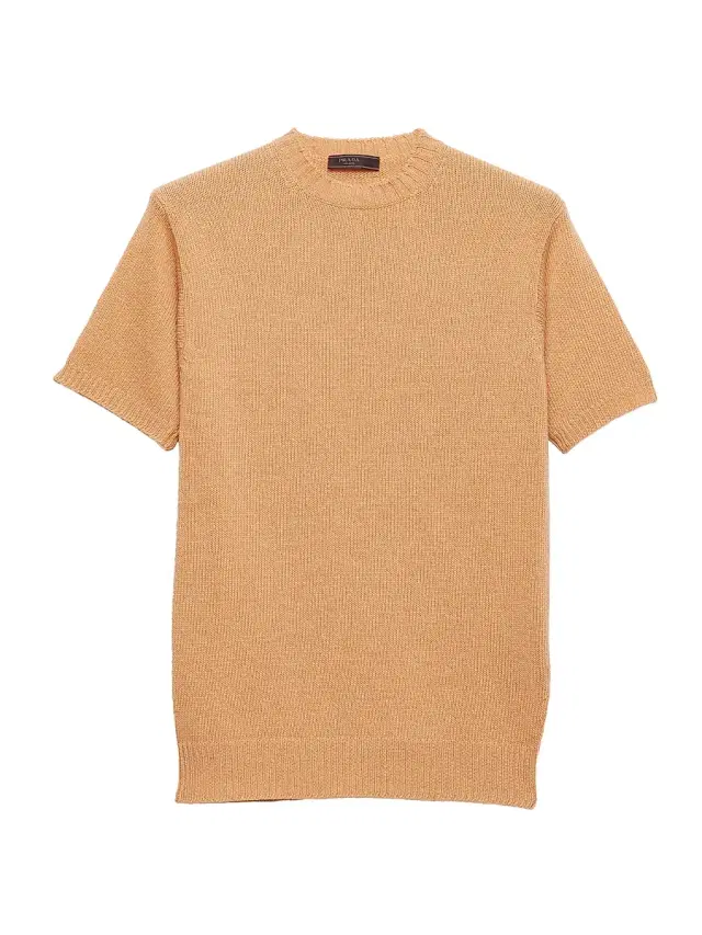 Men's Short-Sleeved Wool and Cashmere Sweater - Beige