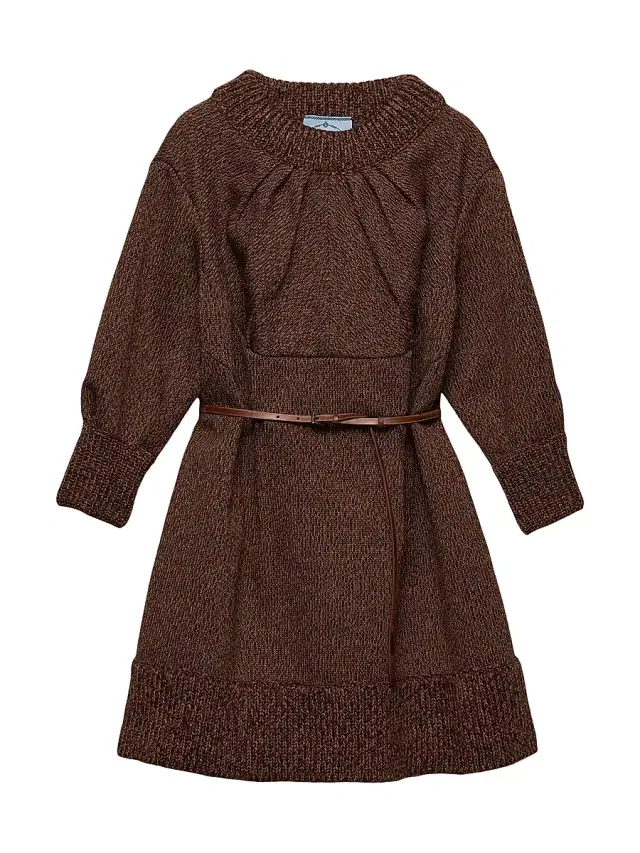 Women's Mouliné Wool Mini Dress - Brown