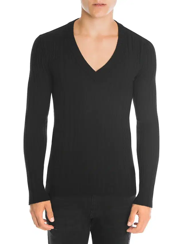 Dolce & Gabbana Men's V-Neck Ribbed Sweater - Nero