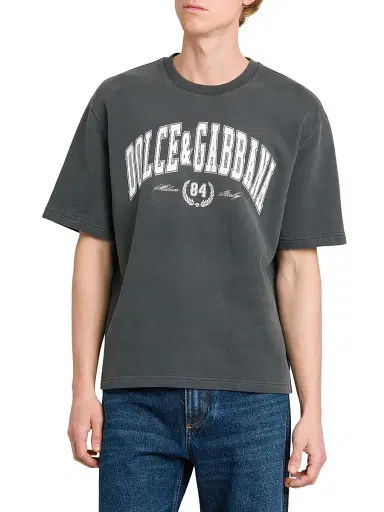 Dolce & Gabbana Men's Logo Cotton Crewneck T-Shirt - Grigioscurissimo | Thumbnail 3